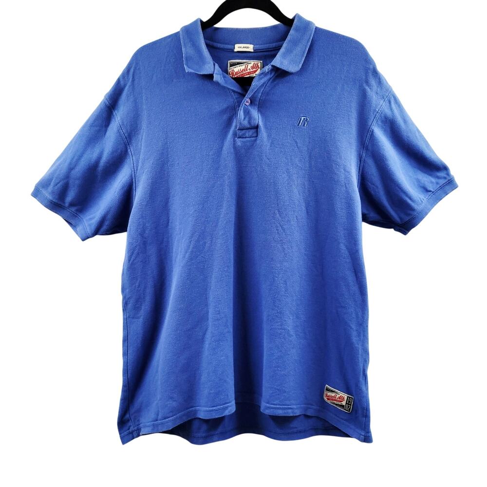 Vintage Russell Athletic Blue Collared Polo Shirt Men's Size XXLarge 100% Cotton